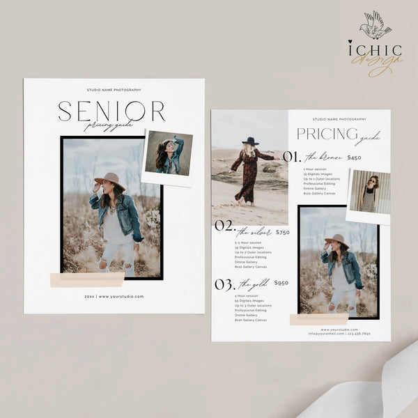 CANVA Template | Senior Photography Pricing Template, Price Guide List for Photographers, Price Guide Template, Senior Minis #Y23-PG19-CANVA