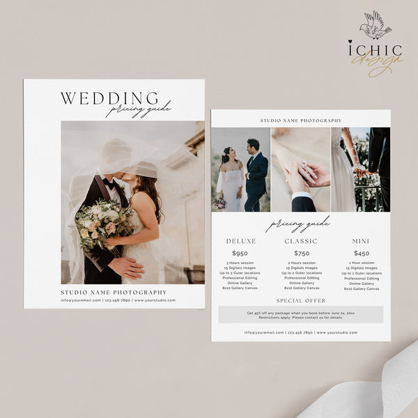 CANVA Photography Pricing Template, Price Guide List for Photographers, Photography, Price Guide Template, Wedding Minis #Y23-PG4-CANVA