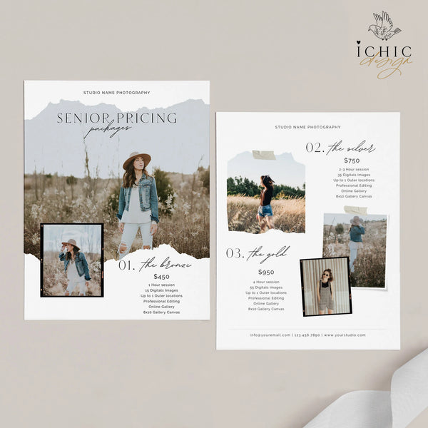 CANVA Senior Photography Pricing Template, Price Guide List for Photographers, Photography, Price Guide Template, Senior Minis #Y23-PG8-CANVA