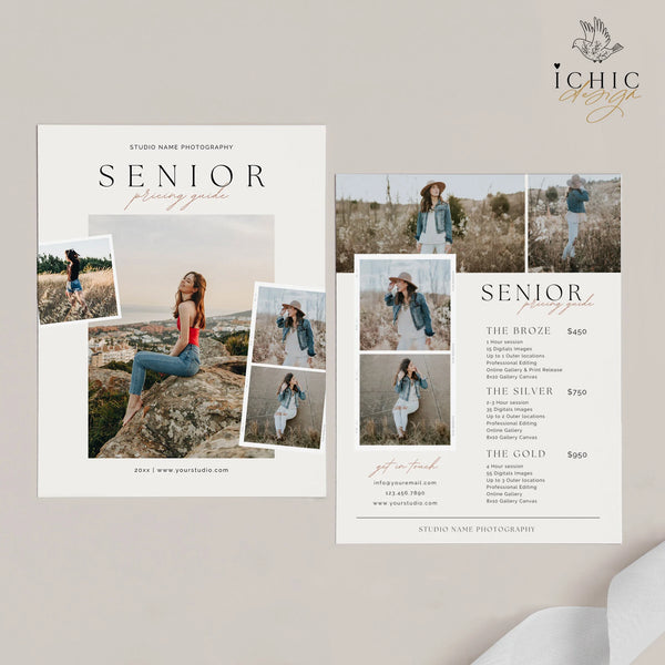 CANVA Template | Senior Photography Pricing Template, Price Guide List for Photographers, Price Guide Template, Senior Minis #Y23-PG10-CANVA
