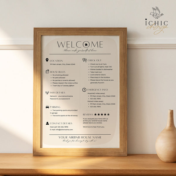 CANVA Airbnb Welcome Sign Template, Airbnb Rental Check Out Instruction Sign, Rental Welcome Sign, #Y23-AWS1-CANVA