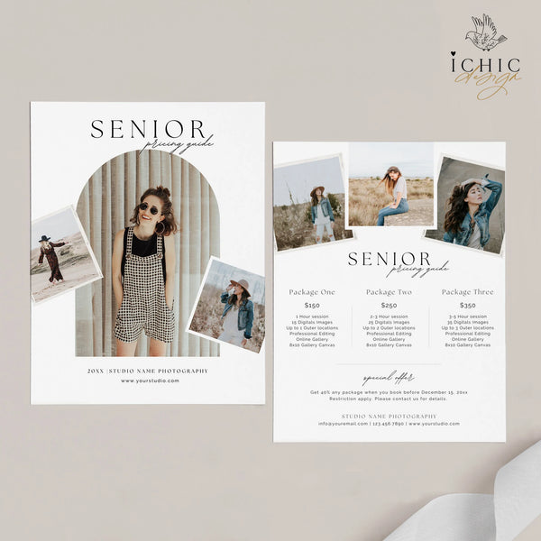 CANVA Senior Photography Pricing Template, Price Guide List for Photographers, Photography, Price Guide Template, Senior Minis #Y23-PG6-CANVA