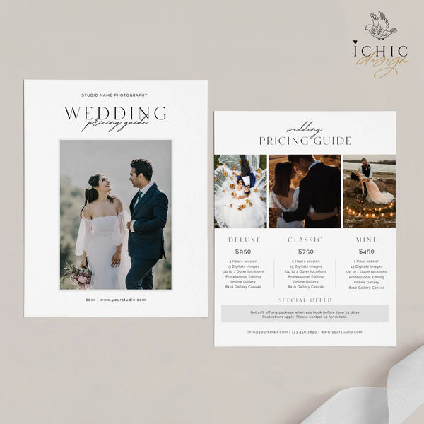 CANVA Photography Pricing Template, Price Guide List for Photographers, Photography, Price Guide Template, Wedding Minis #Y23-PG7-CANVA