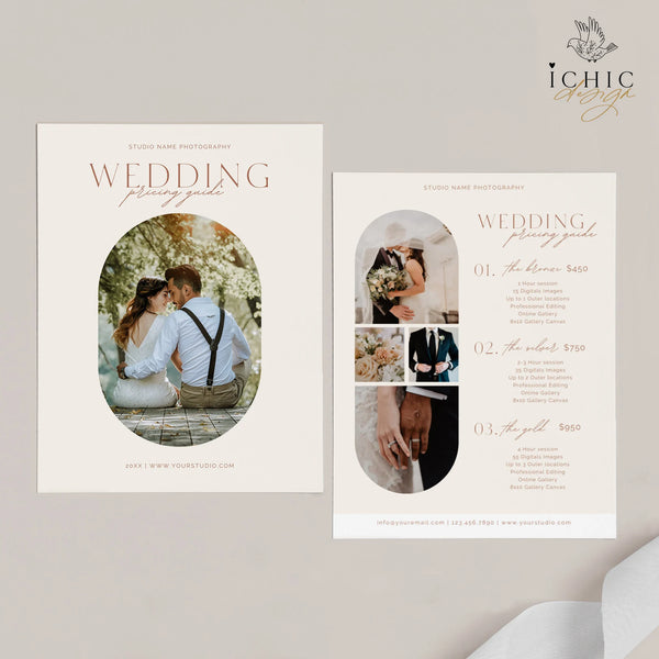 CANVA Photography Pricing Template, Price Guide List for Photographers, Photography, Price Guide Template, Wedding Minis #Y23-PG9-CANVA