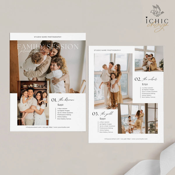CANVA Template | Family Photography Pricing Template, Price Guide List for Photographers, Price Guide Template, Family Minis #Y23-PG15-CANVA