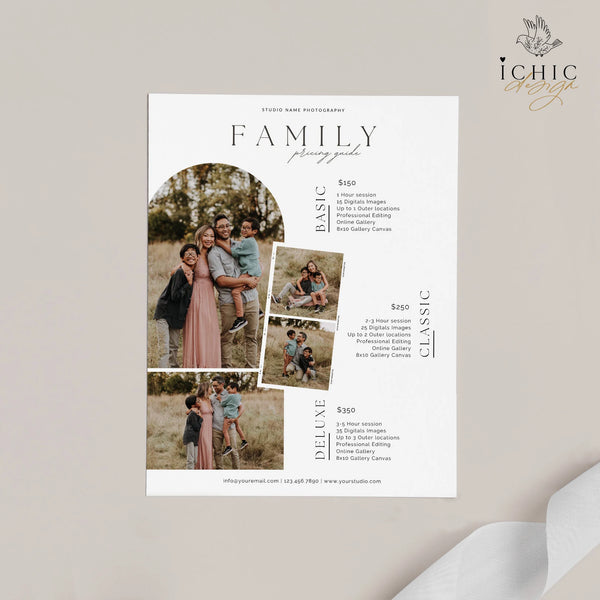 CANVA Template | Photography Pricing Template, Price Guide List for Photographers, Price Guide Template, Family Minis #Y23-PG20-CANVA