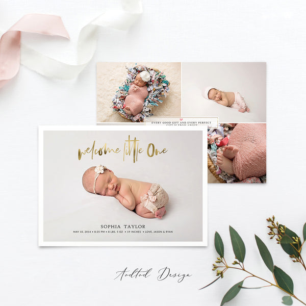 Birth Announcement Template, Sweet Welcome, Birth, Announcement, Card, Board, Album, Photography, Photoshop, Instant Download #BA3-PSD