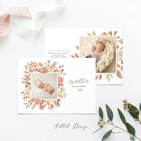 Birth Announcement Template, Sweet Welcome, Birth, Announcement, Card, Board, Album, Photography, Photoshop, Instant Download #BA7-PSD