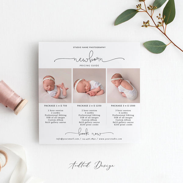 Newborn Photography Price List, Pricing Guide, Marketing Template, Newborn Pricing Template, Price List, PSD, Instant Download #NM012-PSD
