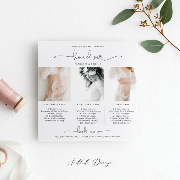 Boudoir Photography Pricing Template, Price Guide List for Photographers, Photography, Price Guide Template, PSD, Instant Download #PG8-PSD