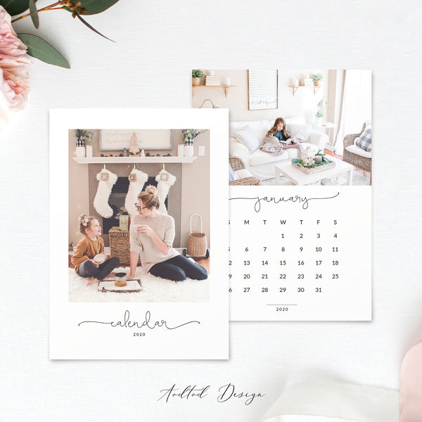 5x7 2020 Calendar Template, With Family, New, Calendar, Template, Board, Card, Photography, Photoshop, PSD, Instant Download #C1-PSD