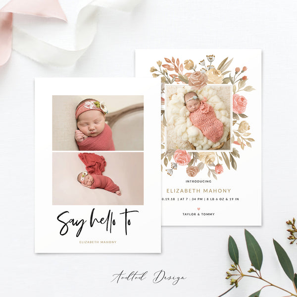 Birth Announcement Template, Sweet Welcome, Birth, Announcement, Card, Board, Album, Photography, Photoshop, Instant Download #BA8-PSD