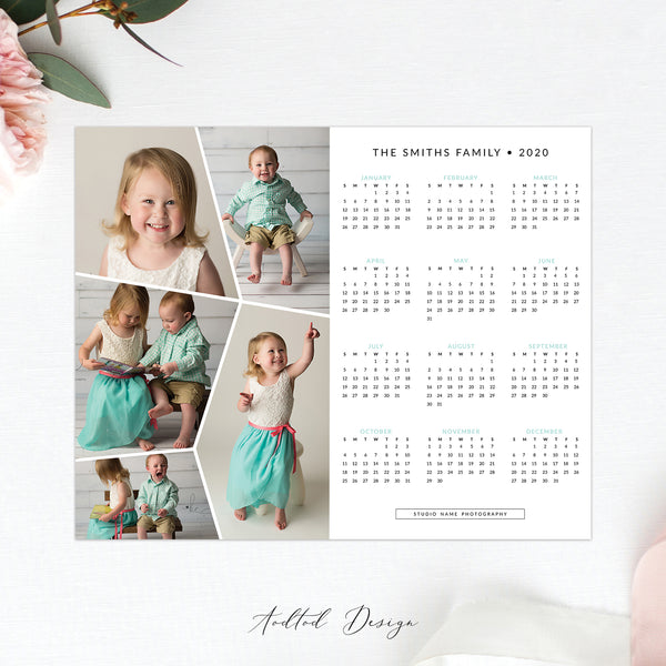 8x10 2020 Calendar Template, Cute Girls, Calendar, Board, Blog, Website, Design, Photography, Photoshop, PSD, Instant Download #C6-PSD