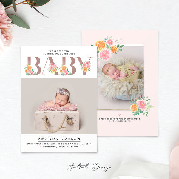 Birth Announcement Template, Sweet Welcome, Birth, Announcement, Card, Board, Album, Photography, Photoshop, Instant Download #BA6-PSD