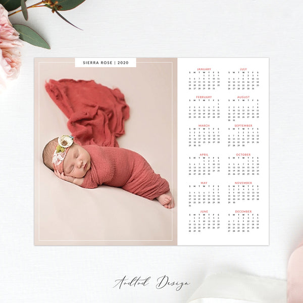 8x10 2020 Calendar Template, Cute Girls, Calendar, Board, Blog, Website, Design, Photography, Photoshop, PSD, Instant Download #C4-PSD