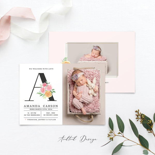Birth Announcement Template, Sweet Welcome, Birth, Announcement, Card, Board, Album, Photography, Photoshop, Instant Download #BA10-PSD