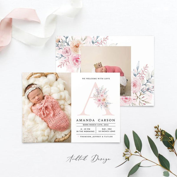 Birth Announcement Template, Sweet Welcome, Birth, Announcement, Card, Board, Album, Photography, Photoshop, Instant Download #BA9-PSD