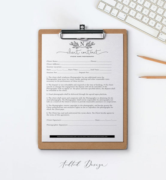 Floral Client Contract Template Photography, Form For Photographers, Client Agreement, Contract, Photoshop, Instant Download #BF021-PSD