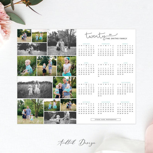 8x10 2020 Calendar Template, Sweet Watercolor Flower, New, Calendar, Marketing, Photography, Photoshop, PSD, Instant Download #C7-PSD