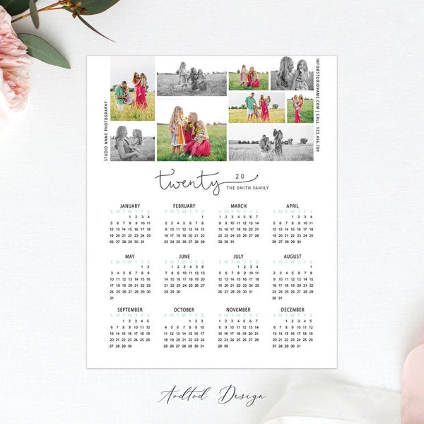 8x10 2020 Calendar Template, Sweet Watercolor Flower, New, Calendar, Marketing, Photography, Photoshop, PSD, Instant Download #C9-PSD