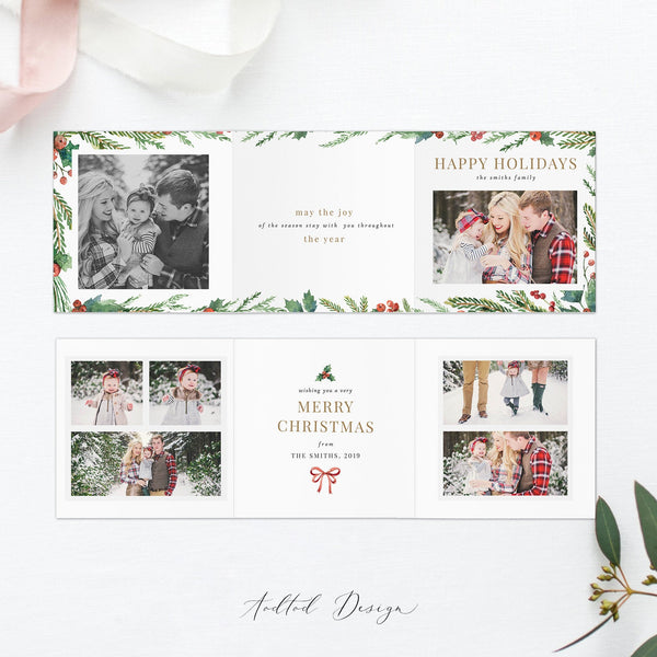 5x5 Trifold Design Christmas Card Photography Template, Holiday Card Photography Template, Photoshop, Instant Download PSD #HD24-PSD