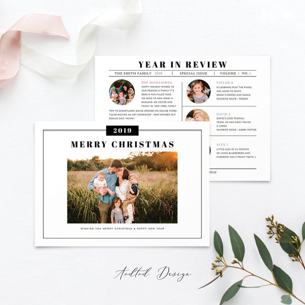 Year in review Christmas Card Template (For 3 Kids), Happy Christmas, Christmas, Card Template, Photography, Photoshop, PSD, Instant Download #HD62-PSD