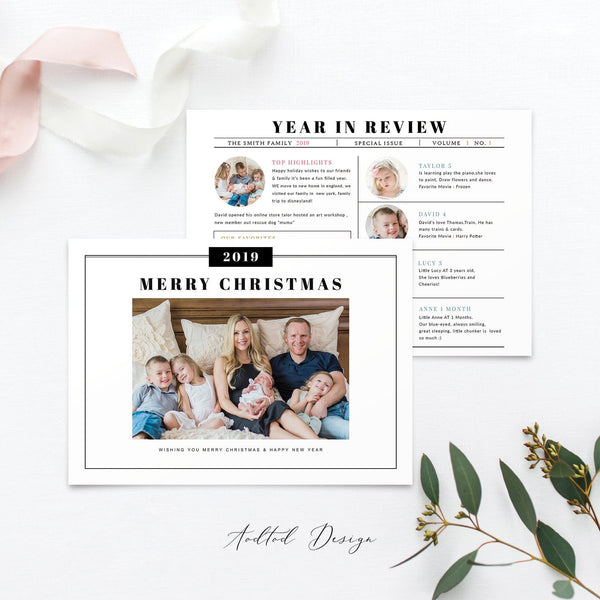 Year in review Christmas Card Template (For 4 Kids), Happy Christmas, Christmas, Card Template, Photography, Photoshop, PSD, Instant Download #HD65-PSD