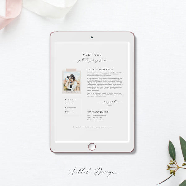 About Me Page Template for Photographers, Photography Templates, Photo Marketing, Newsletter, Photoshop, PSD, Instant Download #M2-PSD