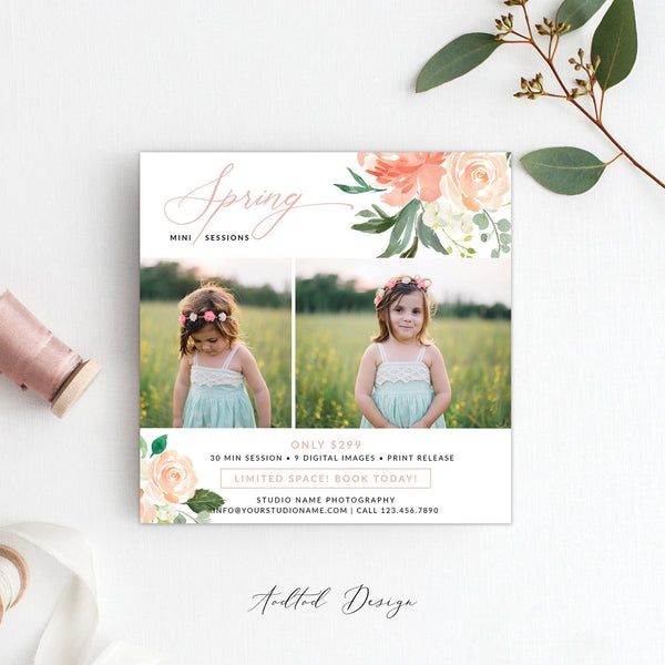 Spring Mini Session Template, Hello Spring, Spring, Session, Template, Photography, Photoshop, Element, PSD, Instant Download #MB39-PSD