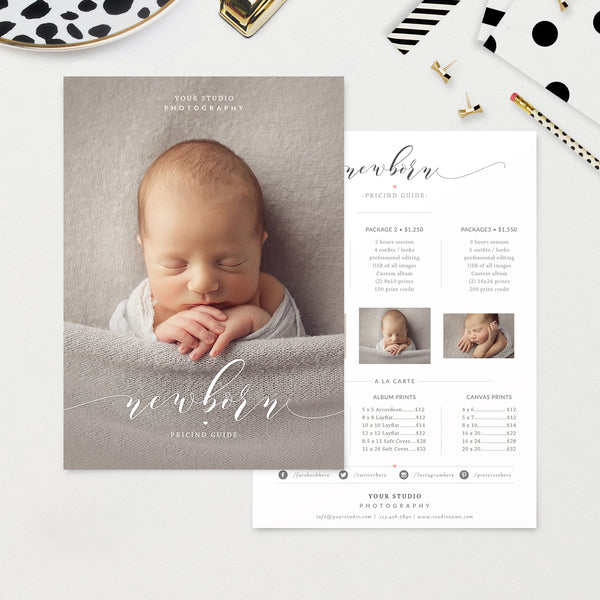 Newborn Photography Price List, Pricing Guide, Marketing Template, Newborn Pricing Template, Price List, PSD, Instant Download #NM9-PSD