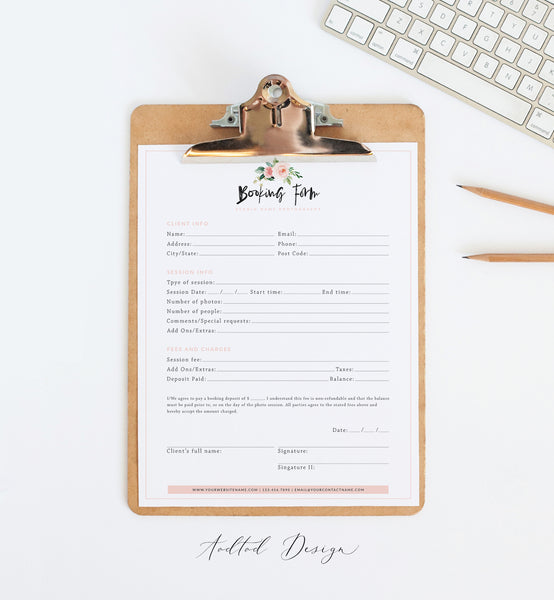 Floral Client Booking Form For Photographers, Photography Contract, Template for Photographers, Photoshop, PSD, Instant Download #BF002-PSD