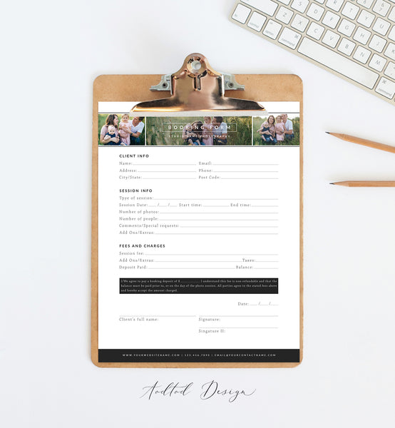 Client Booking Form For Photographers, Photography Contract, Template for Photographers, Contact, Photoshop, Instant Download #BF001-PSD