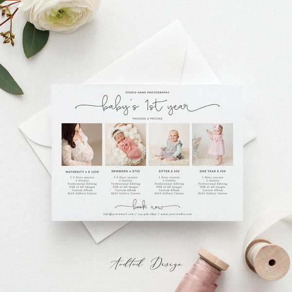 Baby's First Year Mini Sessions Template, Price Guide List for Photographers, Price Guide Template, Baby Milestone Session, PSD #NM026-PSD