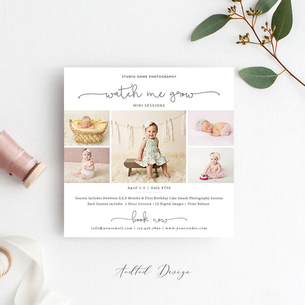 Baby Watch Me Grow Sessions Template, Price Guide List for Photographers, Price Guide Template, Baby Milestone Session, PSD #NM027-PSD