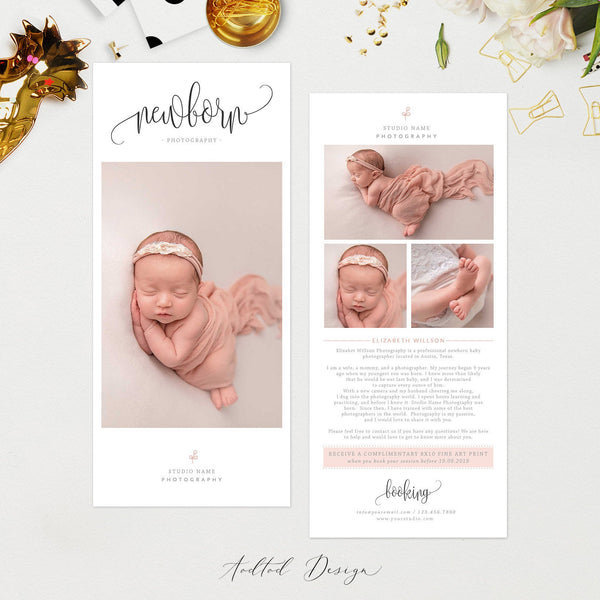Newborn Photography Marketing Card Template, Promo Card Template, 4x9 Rack Card, Photography, Photoshop, PSD, Instant Download #NM7-PSD