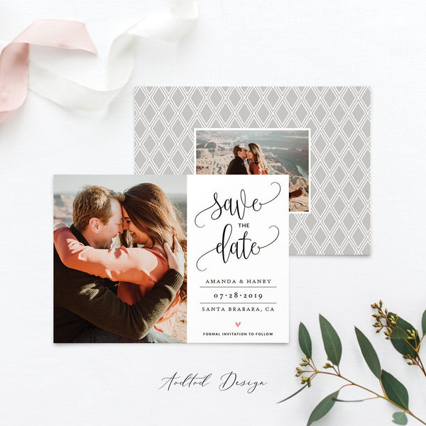 Save the Date Template, Photo Save The Date Template, Save Our Date Card, Love, Photography, Photoshop, PSD, Instant Download #SD13-PSD