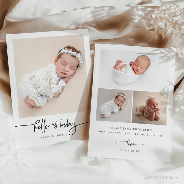 Birth Announcement Template, Welcoming Our Little, Birth, Announcement, Welcome, Photography, Photoshop, PSD, Instant Download #Y21-BA17-PSD
