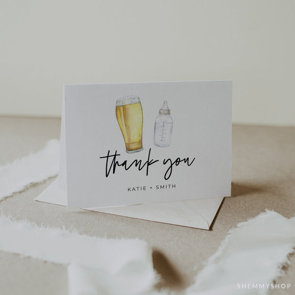Online Baby Is Brewing Thank You Card, Thank You Note Card,Couples Baby Shower, Bottle and Beers Baby Shower PDF JPEG PNG #Y21-BB101