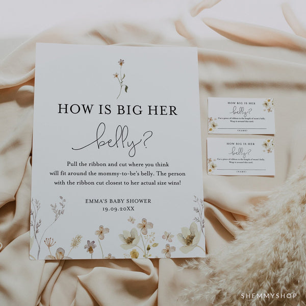 Online Wildflower How Big Is Her Belly Game Template, Baby Shower Game, How Big Is Mommy's Belly Sign, Editable Sign, PDF JPEG PNG #Y21-BB27