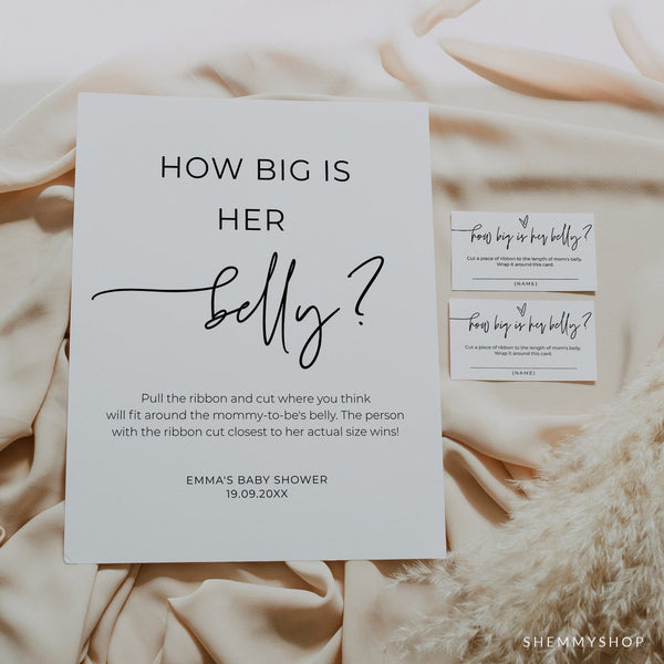 Online Minimalist How Big Is Her Belly Game Template, Baby Shower Game, How Big Is Mommy's Belly Sign, Editable Sign, PDF JPEG PNG #Y21-BB29