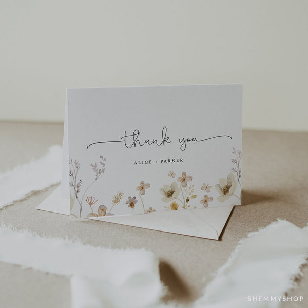 Online Wildflower Wedding Thank You Card Template, Thank You Note Cards, Thank You Card, Baby Shower PDF JPEG PNG #Y21-BB3