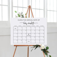 Online Minimal Baby Due Date Calendar Game, Baby Shower Game, Due Date Game, Guess Baby's Birth Date Poster PDF JPEG PNG #Y21-BB48