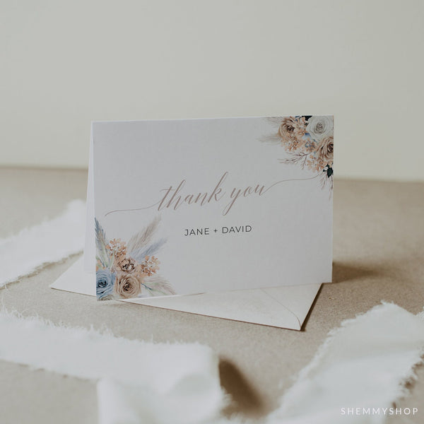 Online Boho Wedding Thank You Card Template, Thank You Note Cards, Thank You Card, Baby Shower PDF JPEG PNG #Y21-BB71