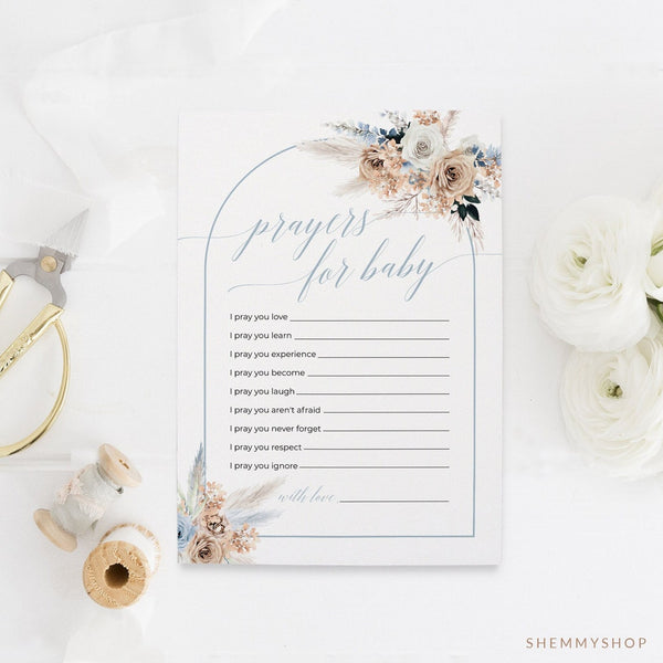 Online Boho Prayers For Baby Card template, Well Wishes for Baby, Minimalist Baby Shower PDF JPEG PNG #Y21-BB84