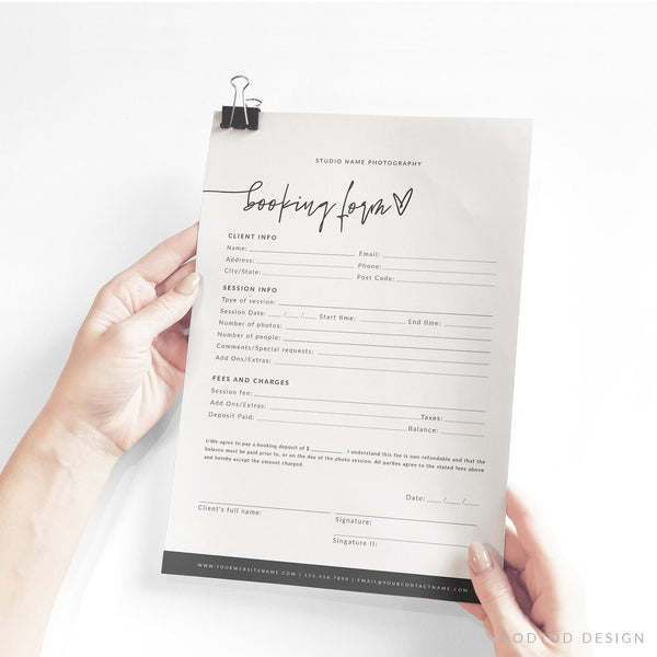 Client Booking Form For Photographers, Photography Contract, Template for Photographers, Photoshop, PSD, Instant Download #Y21-BF26-PSD