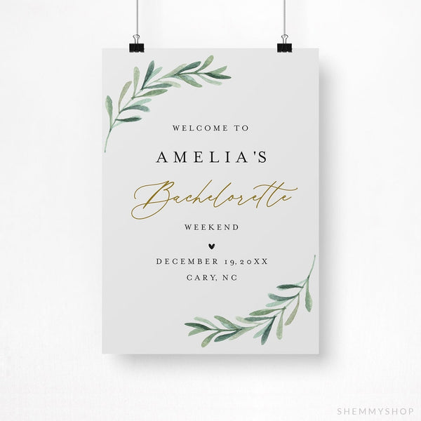 Online Greenery Bachelorette Welcome Sign Template , Bachelorette Welcome Poster, Bachelorette Party Sign, Corjl, PDF JPEG PNG #Y21-BP2