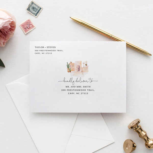 Online Boho Envelope Template, Envelope Address Template, Wedding Envelope Address Template, Corjl, PDF JPEG PNG #Y21-E1
