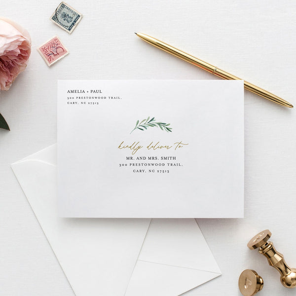 Online Greenery Envelope Template, Envelope Address Template, Wedding Envelope Address Template, Corjl, PDF JPEG PNG #Y21-E2