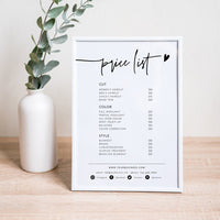 Online Minimalist Price List Template, Small Business Price List, Editable Price Sheet, Pricing List, Beauty Salon PDF JPEG PNG #Y21-HS1