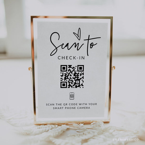 Online Minimalist QR Code Check-In Sign Template, Small Business Sign, Please Check In Sign | EDITABLE TEMPLATE #Y21-HS13